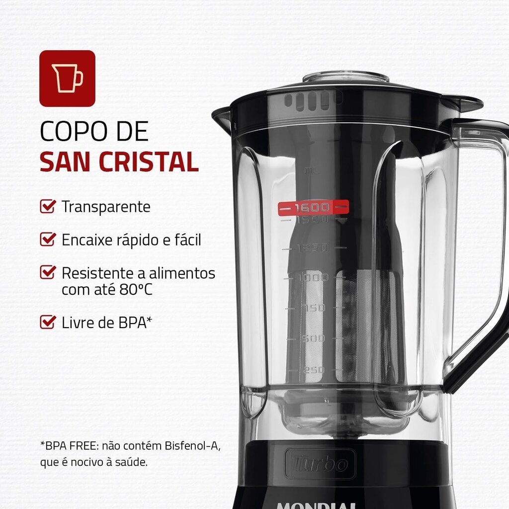 Liquidificador Mondial Turbo Power 550W - Miniatura 6
