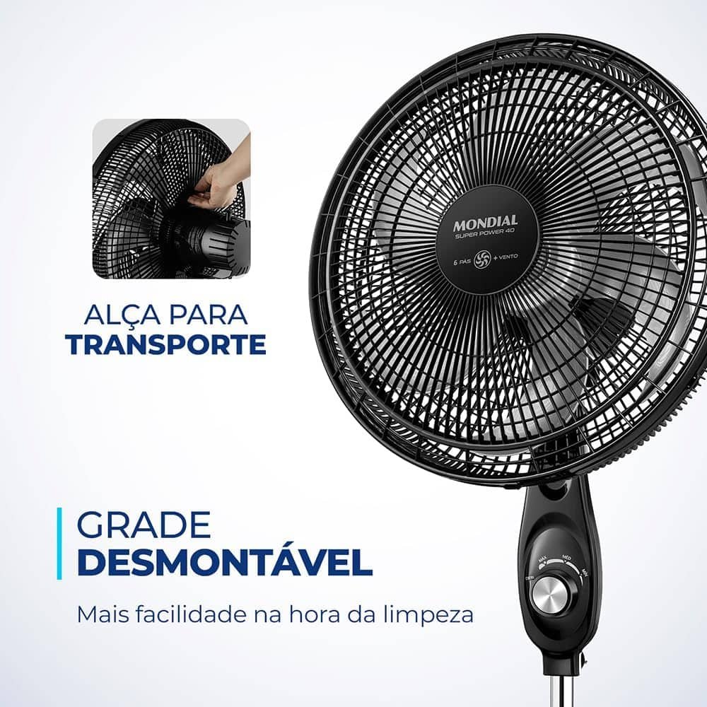 Ventilador Coluna Mondial, 40cm, 6 pás, Super Power BIVOLT - Miniatura 3