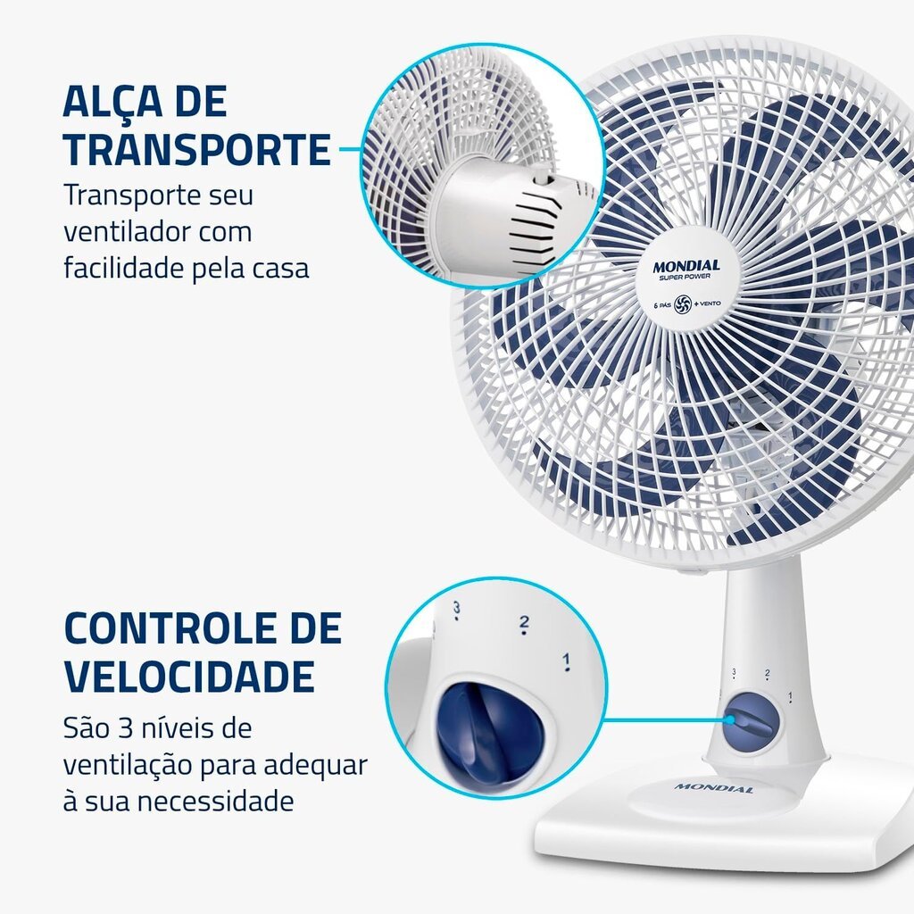 Ventilador de Mesa MONDIAL 127V, 30cm, 6 pás, Super Power - Miniatura 3