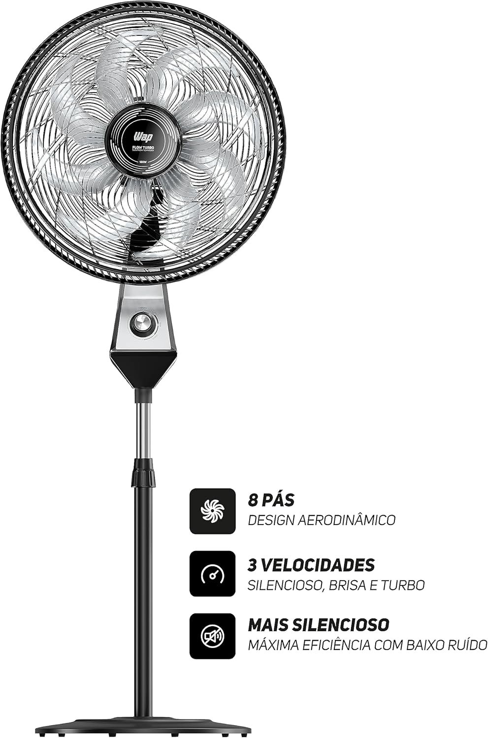 WAP Ventilador de Coluna 50cm FLOW TURBO, com Tecnologia Silenciosa e Econômica, 8 Pás e 3 Velocidades - Miniatura 7