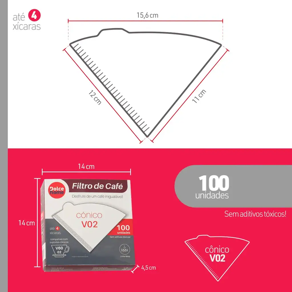 Filtro De Papel Para Café Pacote 100 Dolce Home Cor Branco - Miniatura 3