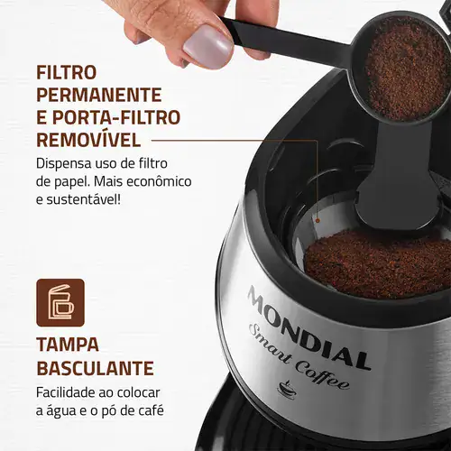 Cafeteira Elétrica Mondial 2 Xícaras Smart Coffee C-42-2x-Bi 500w Preta 127v - Miniatura 5