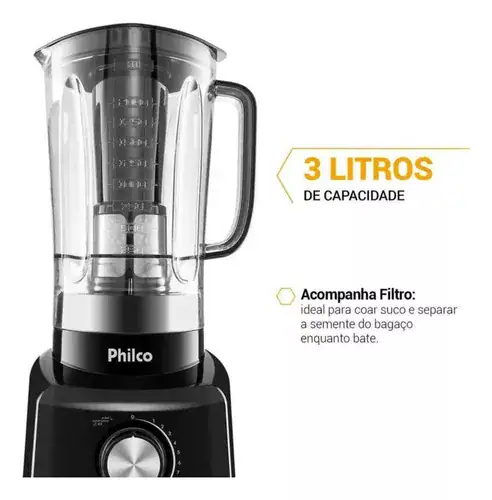 Liquidificador Com 12 Velocidades 1200W Cor Preto Philco - Miniatura 6