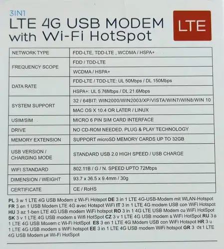 Modem 4g Lte Wifi Usb 150mbps Portátil Sim Card Chip Cor Preto - Miniatura 3