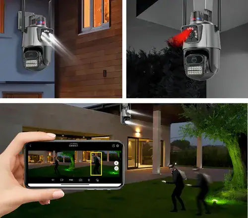 Câmera Inteligente P11 Wi-Fi 4K | Dupla Lente PTZ + Fixa | Giro 360° | Visão Noturna Colorida | Áudio Bidirecional | Detecção Humana & Luz Alerta – Compatible com Alexa e Google Home - Miniatura 6