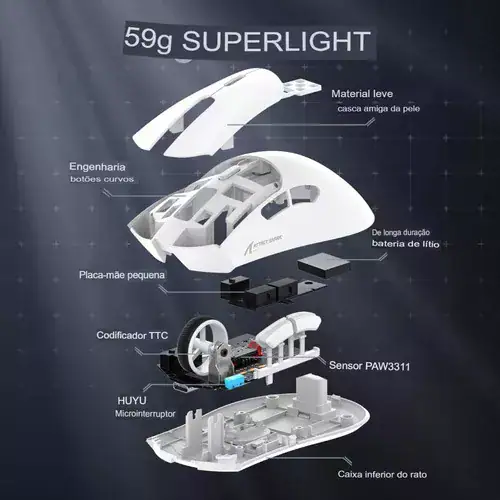 Mouse Branco Sem Fio Gamer Attack Shark R1 Paw3311 - Miniatura 5