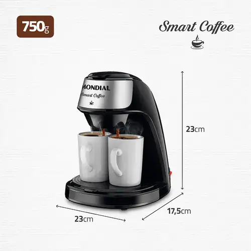 Cafeteira Elétrica Mondial 2 Xícaras Smart Coffee C-42-2x-Bi 500w Preta 127v - Miniatura 3