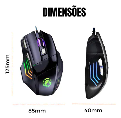 Mouse Gamer Para Jogo 3.200 Dpi Óptico Com Led Rgb Usb 7 Botões 4 Velocidades Dpi Ergométrico Casenn Preto - Miniatura 3