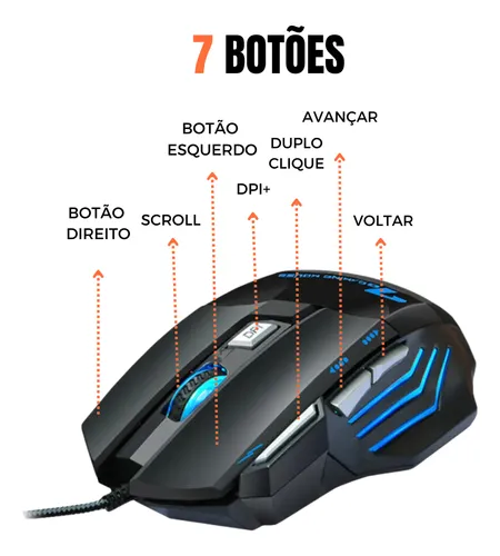 Mouse Gamer Para Jogo 3.200 Dpi Óptico Com Led Rgb Usb 7 Botões 4 Velocidades Dpi Ergométrico Casenn Preto - Miniatura 6