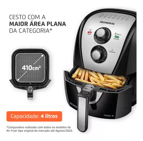 Fritadeira Sem Óleo Air Fryer 4l Afn-40-bi Mondial Preto/Inox 1500w - Miniatura 6