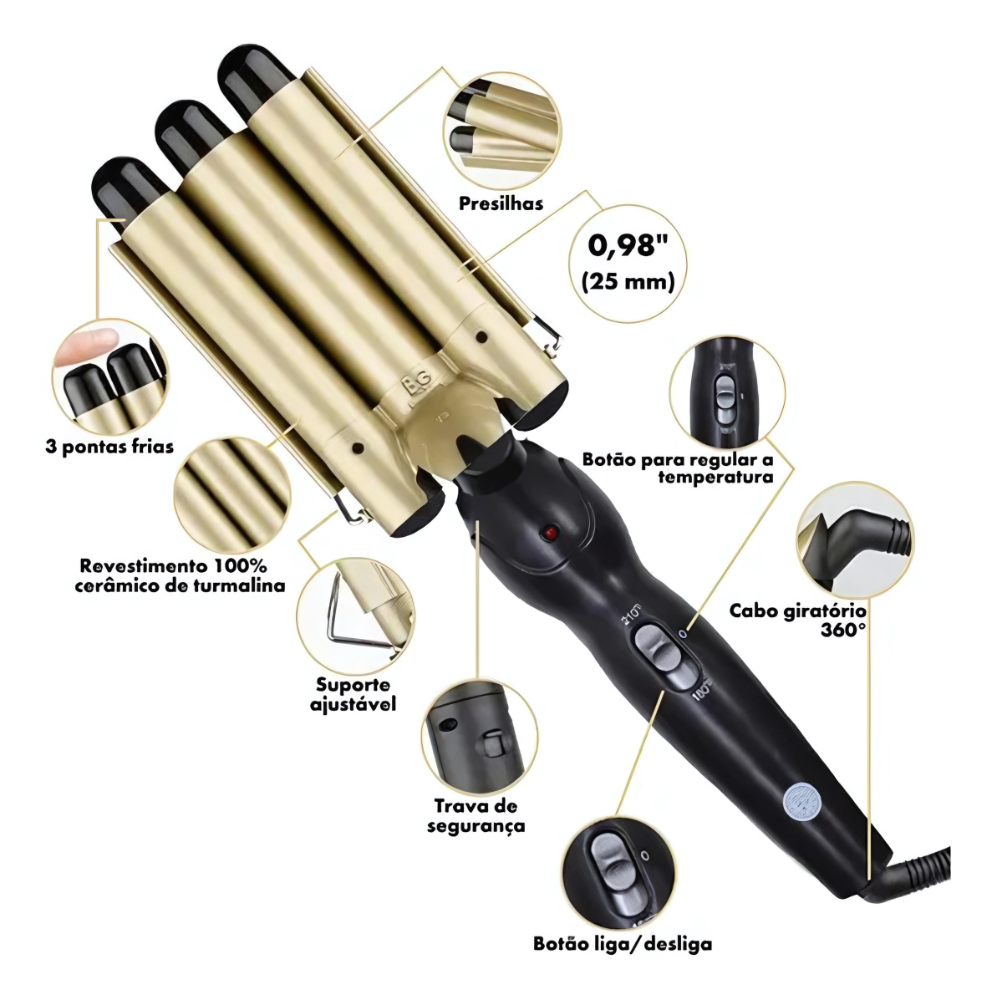B&G SHOPPING Modelador Tri-Ondas Dourado Bivolt - Miniatura 3