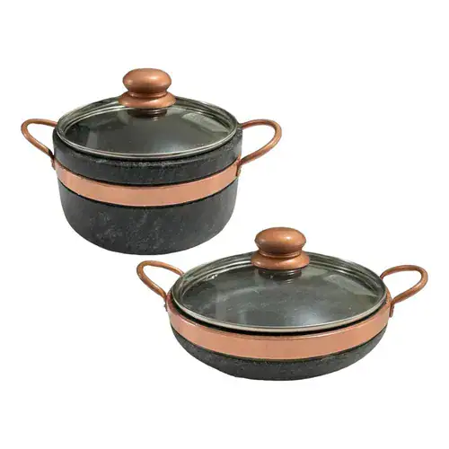 Frigideira + Panela de Pedra Sabão com tampas de vidro com pegador exclusivo - Miniatura 4