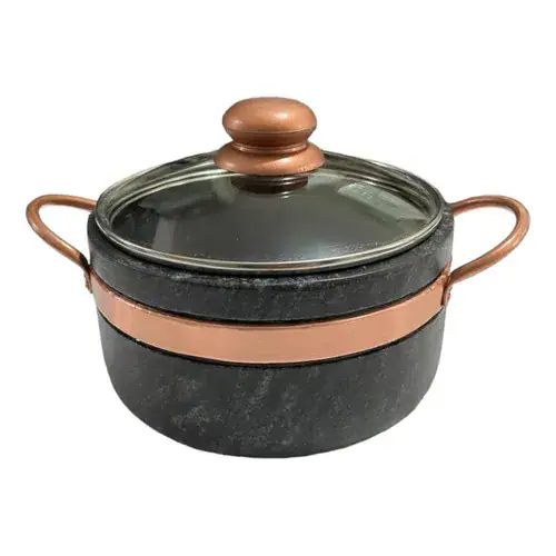 Frigideira + Panela de Pedra Sabão com tampas de vidro com pegador exclusivo - Miniatura 3